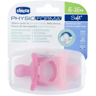 Chicco PhysioForma Silikon-Schnuller 6-16 Monate, weiches und sanftes Schnuller-Set, unterstützt die physiologische Atmung und fördert die richtige Entwicklung des Mundes, rosa