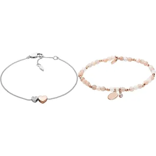 Fossil Armband Für Frauen Vintage-Motive, 16,5 Cm + 0,4 Cm Silber Edelstahlarmband, JF03095998 & Armband Für Frauen Wellness, Innenlänge: 165mm Nude Semi-Precious Armband, JA6945791