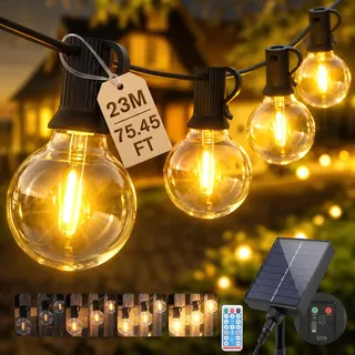 salcar Lichterkette Solar 23 m inkl. 30+1 G40 Glühbirnen Warmweiß