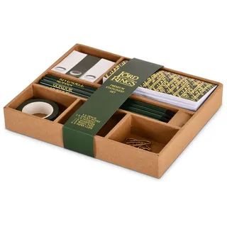 Elbenwald Herr der Ringe Schreibset im Der Eine Ring Design - mit Haftmarker, Mini-Notizbuch, Bleistifte, Anspitzer, Klebeband, Büroklammern - Set 20 x 16,5 x 3 cm - Grün