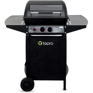 tepro Lavastein Gasgrill Irvine mit max. 5,4 kW Leistung, Edelstahl-Doppelbrenner, inklusive Lavasteine, Piezozündung im Drehregler, Grillwagen mit Rädern, Maße ca. 94 x 51 x 102 cm, Schwarz