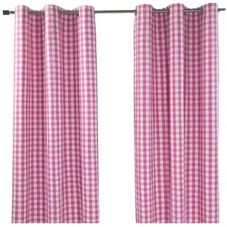 Homescapes Ösenvorhang Karomuster blickdicht 2er-Set, 117/137 cm , Pink , Textil , Kariert , 117x137 cm , Oeko-Tex® , Heimtextilien, Vorhänge, Fertigvorhänge, Ösenvorhänge