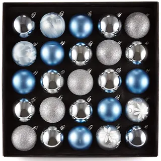 Heitmann Deco 25er Set Christbaumkugeln Sortiment - Weihnachtsschmuck blau Silber zum Aufhängen - Kunststoffkugel Sortiment, 34.3 x 34.3 x 6 cm