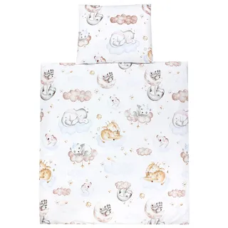 TupTam Unisex Baby Wiegenset 4-teilig Bettwäsche-Set: Bettdecke mit Bezug und Kopfkissen mit Bezug, Farbe: Tiere auf Wolken, Größe: 80x80 cm