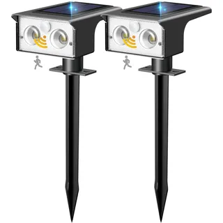 btfarm 2 Stück Solarlampen für Außen mit Bewegungsmelder, Solar Strahler | 3 Modi LED Solarstrahler für Außen Garten, IP65 Wasserdicht Solarleuchten Aussen für Weg Hof Gehweg Garage, 6500K Kaltweiß