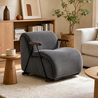 LVHOM Relaxsessel mit Lattenrost, ergonomischer Fernsehsessel, gepolsterter Loungesessel mit Armlehnen, XXL Lesesessel, Cord Grau - Grau
