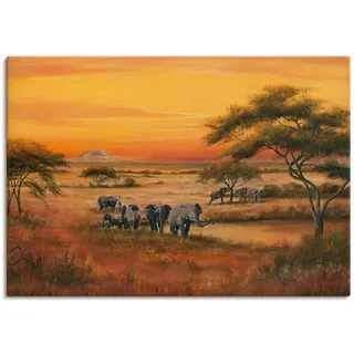Artland Wandbild "Afrika Elefanten" Afrika 1 Stk. tlg. als Alubild, Leinwandbild, Poster in verschied. Größen, farbe bild(er): orange