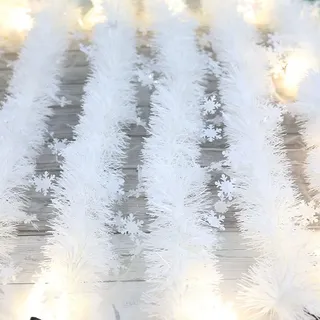 10M Weihnachtsgirlande,Weiß Schneeflocken Tannengirlande,Weihnachtsdeko Lametta Girlande Schneehänger Weihnachtskranz Fenster Dekoration Weihnachts Zubehör für Türen Kamine Treppen Wand Tür Kamin