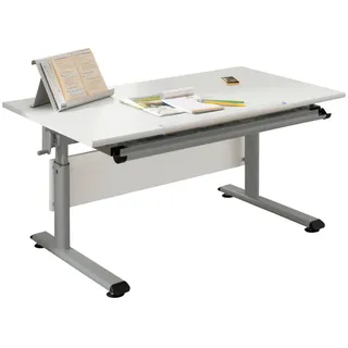 Paidi Jugendschreibtisch , Silberfarben, Weiß , Metall, Holzwerkstoff , rechteckig , Kufe , 70x53-79x120 cm , Goldenes M , höhenverstellbar , Büromöbel, Schreibtische, Kinder & Jugendschreibtische