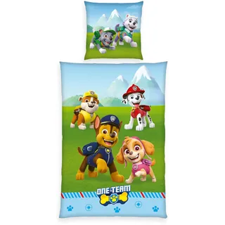 Herding Bettwäsche-Set, Paw Patrol, Kopfkissenbezug 80 x 80 cm mit Knöpfen und Wende-Motiv, Bettbezug 135 x 200 cm, Mit Knopfverschluss, 100% Baumwolle/Linon