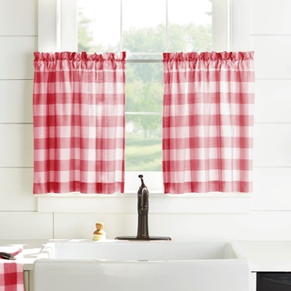 Elrene Home Fashions Farmhouse Living Vorhang-Set für Badezimmer oder Küche, kariert, 76,2 x 91,4 cm, Rot/Weiß