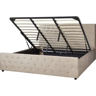 BELIANI Polsterbett Taupe Samtstoff 180 x 200 cm mit Bettkasten Hochklappbar u. Hohem Kopfteil Doppelbett Elegantes Modernes Gesterfield Design - Beige