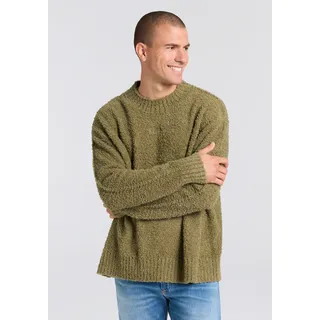 Strickpullover HUGO BLUE "Sanou", Herren, Gr. L, grün (open grün345), Strick, Obermaterial: 53% Polyester, 29% Polyamid, 9% Wolle, 9% Polyacryl, unifarben, relaxed fit normal, Rundhals, Bündchen, Pullover Strickpullover, Rundhalsausschnitt, relaxed fit, Bouclé-Strick