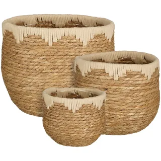 MICA Decorations Jorck Pflanzenkorb – 3 Stück – H 24 x Ø 26 cm – Seegras – Beige, Braun
