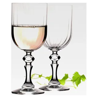 Geriffelte Weingläser 320ml 'Prag' Set 2-teilig Weißweingläser aus Crystalline Glas spülmaschinenfest Vintage