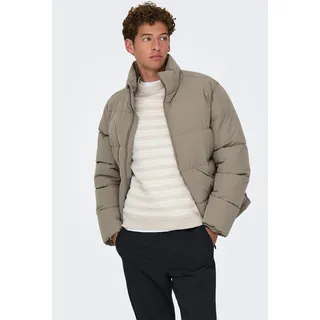 Steppjacke ONLY & SONS "ONSPACK LIFE PUFFER JACKET OTW", Herren, Gr. XL, beige (walnut), Web, Obermaterial: 100% Polyester, unifarben, regular fit normal, hoch geschlossener Ausschnitt, Jacken Steppjacke