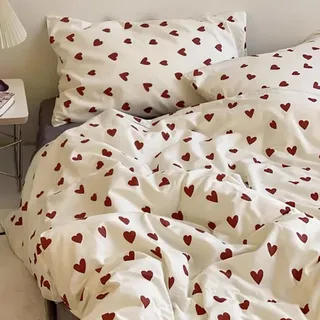 AShanlan Bettwäsche 135x200 Mädchen Rot Herzen Bettbezug Kissenbezug 80x80 | ÖkoTex Bettwäsche-Sets, 110gsm Microfaser, für Kinder, Rot Weiß Herzchen Bettwäsche mit Reißverschluss