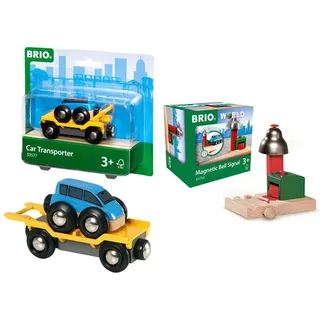 BRIO 33577 - Autotransporter mit Rampe & World 33754 Magnetisches Glockensignal - Eisenbahnzubehör Holzeisenbahn - Kleinkinderspielzeug empfohlen für Kinder ab 3 Jahren