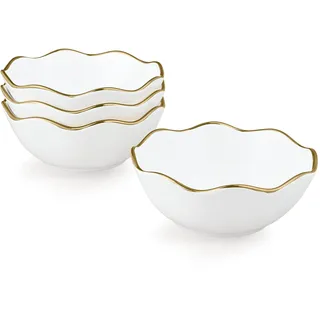 fanquare Suppenschalen Keramik Weiß 4er Set, Frühstück Müslischalen Porzellan, Chinesische Reisschüsseln mit Goldrand
