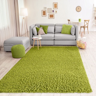 Vimoda Teppich Prime Shaggy Hochflor Einfarbig Modern Grün für Wohnzimmer, Schlafzimmer, küche, Maße:100x200 cm