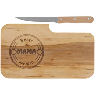 LASERHELD | Brotzeitbrett Holz mit Gravur "Beste Mama der Welt" & Messer | 26 x 15 cm | Frühstücksbrettchen Holz Schneidebrett Jausenbrett | Muttertagsgeschenk Geschenk für Mama
