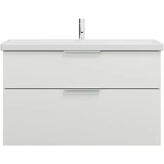 burgbad Eqio Keramik-Waschtisch inklusive Waschtischunterschrank, Breite 1030mm, SEYQ103F2009C0001G0146, Farbe: Weiß Hochglanz / Weiß Hochglanz, Griff Chrom G0146