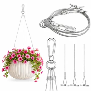 KADAX Pflanzenaufhänger aus Metall, 3-litzige Hängeseil, Seilaufhänger für Hängepflanztopf & Blumenampel, Ampelkette, Pflanzen Aufhänger, Blumentopfkette (Silber 55 cm)