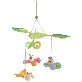 HABA 3735 - Mobile Blütenfalter, Baby-Mobile zum Aufhängen mit 3 abnehmbaren Schmetterlingen, Blätterdach mit Glöckchen und Spiegelfolie, Baby-Spielzeug ab 6 Monaten