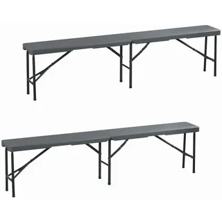 Relaxdays Bierbank Grau 2er-Set klappbar 180 cm , Kunststoff, Metall , Gartenmöbel, Gartengarnituren, Gartenmöbel-Sets