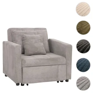 Mendler Schlafsessel HWC-L90, Klappsessel Gästebett Relaxsessel, Liegefläche 200x100cm Stoff/Textil Cord ~ hellgrau