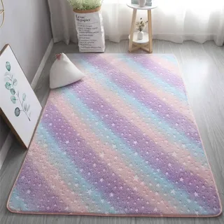 GGBOND Leuchtender Teppich, leuchtet im Dunkeln, Regenbogen-Sterne, kurzer Plüsch-Schwamm, Sandwich, weich, bequem, 80 x 120 cm