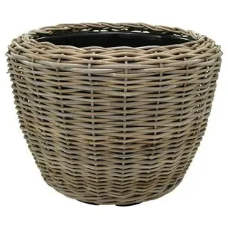 Klocke Pflanzkörbe Pflanzkorb Rattan Rund – Beigegrau - Weidenkorb mit Einsatz für Außen/Outdoor - Gartenkorb Korbgeflecht - Übertopf für Garten/Pflanzgefäß (Ø 55cm / Höhe 43cm)