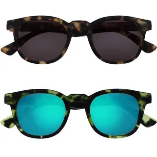 OPULIZE Bay Sonnenbrille 2er Pack Cooler Dicker Runder Rahmen Federscharniere Kratzfeste Getönte Linse UV400-Schutz Matt Braun Matt Grün Herren Damen SS97-26 +1.00