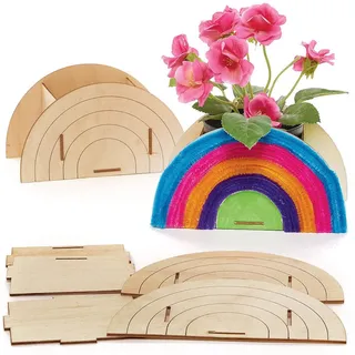 Baker Ross FC763 Regenbogen Holzbauten Set Blumentopf - 3er Pack, Bastelsets aus Holz für Kinder zum Basteln, zum Bemalen und Dekorieren grün