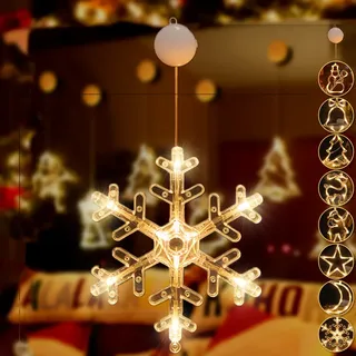 LED Schneeflocken Weihnachtsbeleuchtung, LED Fenster Lichterkette Batteriebetrieben Hängende, Warmweiß Weihnachtsdekoration für Weihnachten Deko Balkon Party