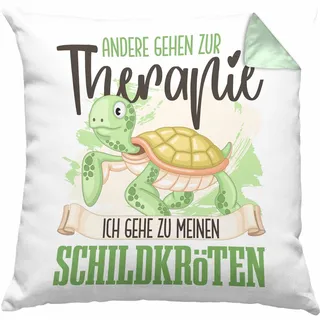 Trendation Schildkröten Kissen mit Füllung 40x40 Geschenk für Schildkröten Besitzer Therapie Lustiger Spruch Geschenkidee (Grün)