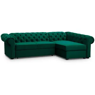 Beautysofa Eckschlafsofa Chester im Chesterfield-Stil, Dunkelgrün, rechts , Textil , L-Form,L-Form , 278x173 cm , Wohnzimmer, Sofas & Couches, Wohnlandschaften, Ecksofas