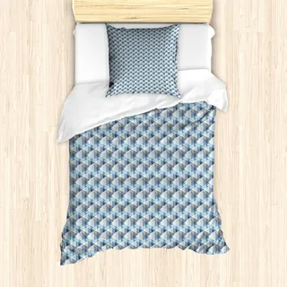 ABAKUHAUS Streifen Mantele, Achtziger Jahre Linien Design, Milbensicher Allergiker geeignet mit Kissenbezügen, 135 cm x 200 cm - 80 x 80 cm, Cremeblau Hellblau