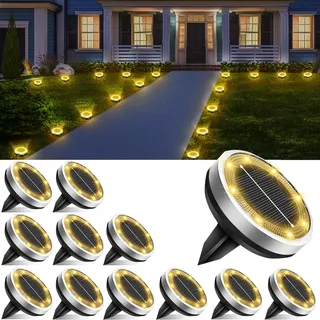 12 Stück Solar Bodenleuchten Aussen, 8 LEDs Solarlampen Garten, Warmweiß | IP65 Wasserdicht Gartenbeleuchtung Solar mit Upgrade Solarpanel, Boden Solarleuchten Garten für Rasen Auffahrt Gehweg Patio
