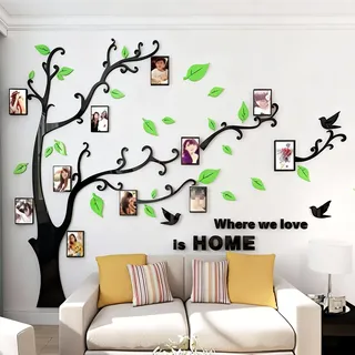 Wandtattoo Baum 3D DIY Wandaufkleber Family Stammbaum Fotowand Baum Wandtattoo Wall Sticker mit Bilderrahmen Foto Wandsticker Wanddeko Deko Wohnzimmer Schlafzimmer (Hellgrun Rechts,XL)