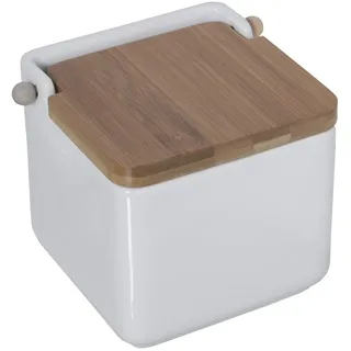 DRW Original-Salzstreuer aus Keramik, quadratisch, mit Holzdeckel, 12 x 12 x 12 cm, Weiß