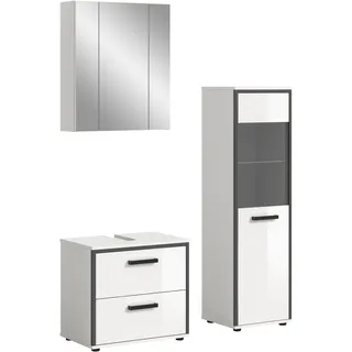 xonox.home - 3tlg. Kombination Kojak Badezimmerkombination in Front weiß Hochglanz Tiefzieh Korpus weiß Melamin - Badmöbelset - modern und funktional