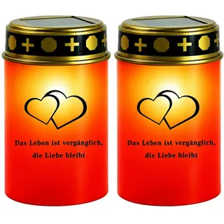 2 Stück LED Grablaterne, Solar Grablicht Grablaterne für DraußEn, Wetterfest Grablicht Solar Outdoor Friedhofskerze, LED Grabkerze für Friedhofsritual Opfergebet Tiergedenken, Schöne Grablichter