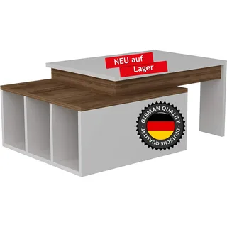 moebel17 2657 Colorado Couchtisch Wohnzimmertisch Sofatisch Kaffeetisch, Tisch für Wohnzimmer, Weiß Walnuss, Holz, mit Ablagefächer, Designertisch, 91,8 x 50 x 37,4 cm