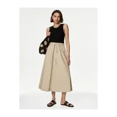 Womens M&S Collection Pure Cotton Midi Utility Circle Skirt - Buff, Buff - 20-LNG