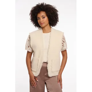 Fellimitatweste RINO & PELLE "VITA", Damen, Gr. XXL (44), birch, Web, Obermaterial: 69% Polyamid, 23% Polyester, 8% Viskose, unifarben, hüftbedeckend, Rundhals, Westen Fellimitatweste, offen, ohne Verschluss