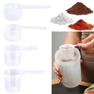 Messlöffel, 4 Stück Waschmittel Dosierhilfe, Dosier-Löffel 100ml,70ml,50ml,40ml, Kunststoff Dosier-Löffe Measuring Spoons Transparent mit Skala für Milchpulver, Proteinpulver, Mehl, Küchenbedarf