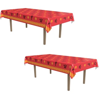 Beistle 59966 Tischdecken aus Kunststoff, rechteckig, asiatisches Design, für chinesisches Neujahr, Partygeschirr, Mehrfarbig, 2 Stück