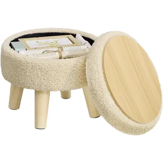SONGMICS Sitzhocker mit Stauraum, Teddy-Fleece, 31 x 31 x 29 cm | Polsterhocker, Kautschukholzbeine, Fußhocker für Sessel, Sommersand, MACEO Kollektion LOM515LF01