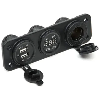 AUTO-STYLE AutoStyle 3-in-1-USB-Einbauadapter | 2 USB-Anschlüsse (5 V – 2,1 A und 1 A) / Voltmeter / Zigarettenanzünder / Eingang 12 V – 24 V